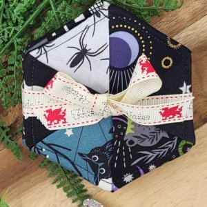 Halloween-themed Hexagon Patchwork Coasters - Set of 4